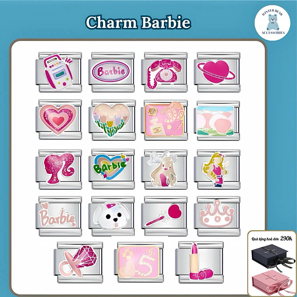 Vòng tay ITALIAN CHARM (MẪU CHARM BARBIE ) - Hàng có sẵn - DIY 9mm Thép Không Gỉ