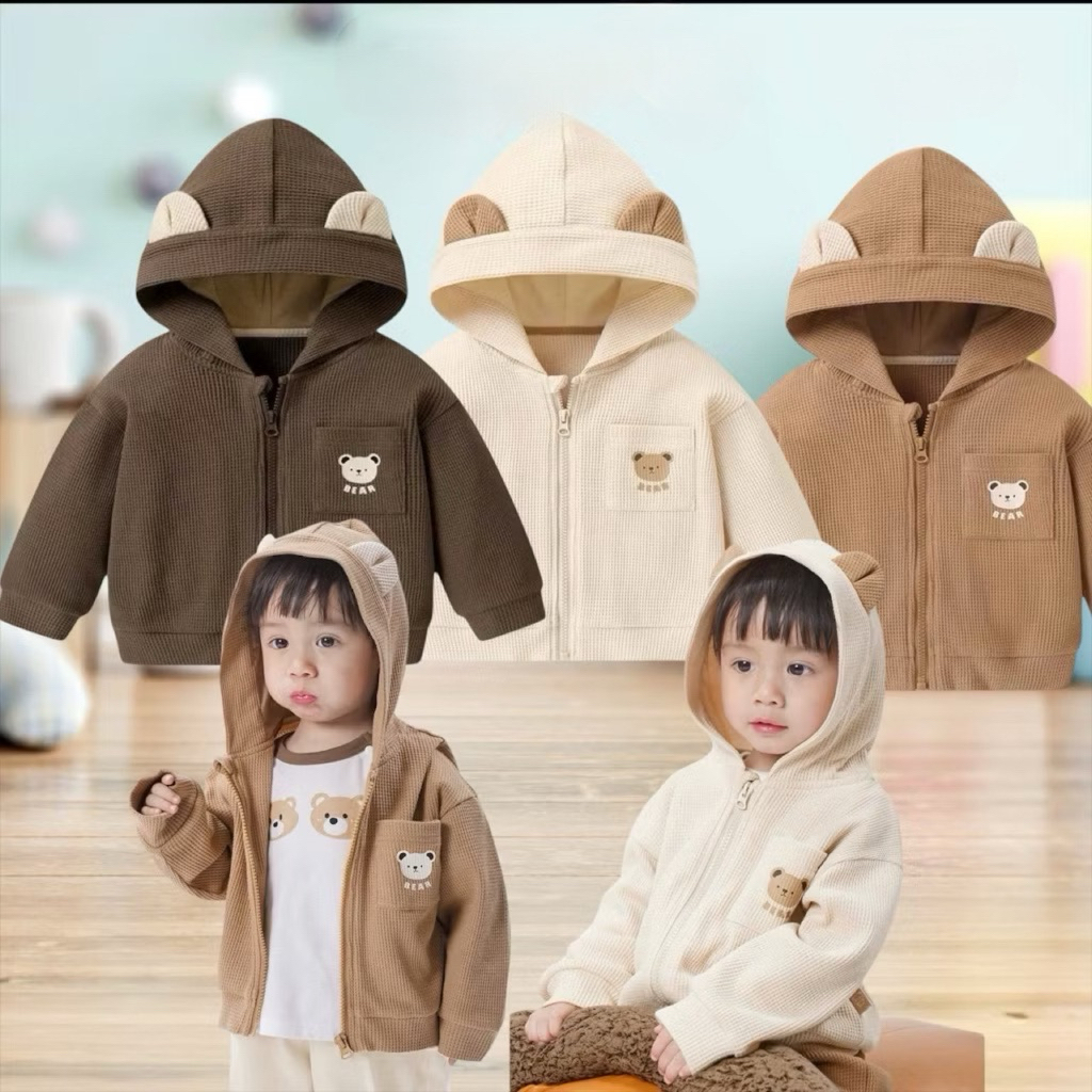 ÁO KHOÁC BEAR 2 MÀU DỄ THƯƠNG, ÁO KHOÁC CHO BÉ CHẤT LIỆU TĂM TỔ ONG CHO BÉ