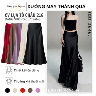 Chân Váy Lụa Tô Châu Dáng Suông Dài Chữ A Xòe Cạp Trễ Lưng Chun Bên Trong, Kiểu Dáng Midi - TQ216