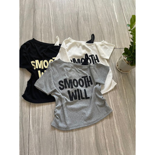 ÁO THUN KIỂU DÁNG LỆCH VAI THIẾT KẾ DÂY ĐEO VAI IN CHỮ SMOOIL WIL CHẤT TĂM ZIP CO DÃN 4 chiều đơn giản dễ mặc hót 2025 