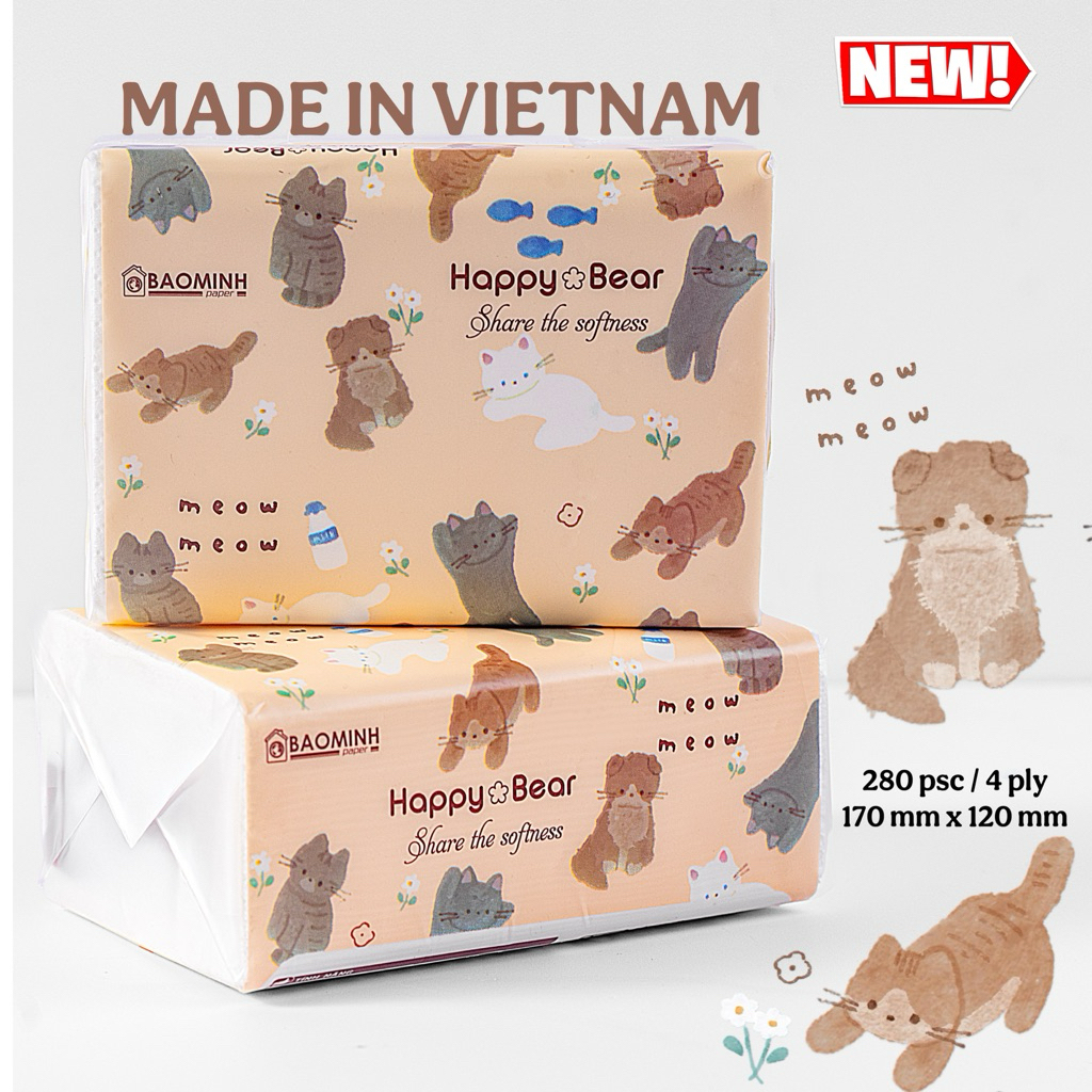 Giấy Ăn Rút Lụa Trắng MEOWMEOW 4 LỚP, HAPPY BEAR 3 LỚP giấy dai em mềm dịu nhẹ an toàn