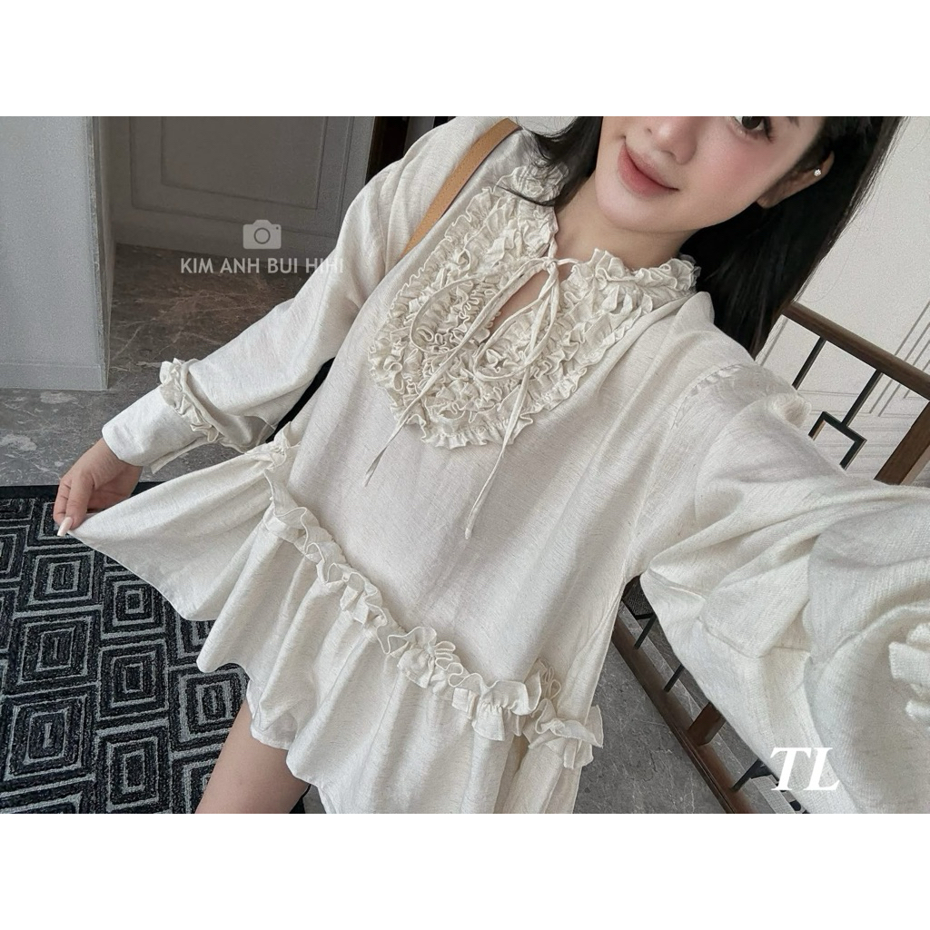  SÉT ÁO BABYDOLL DIỀM BÈO NGỰC BUỘC DÂY NƠ TAY DÀI ĐÍNH NGỌC KÈM QUẦN SOOC ĐÙI SÉT ĐŨI SANG CHẢNH ĐI DU LỊCH S197 