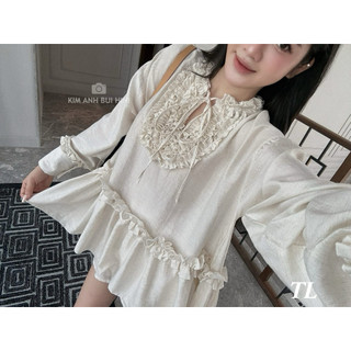  SÉT ÁO BABYDOLL DIỀM BÈO NGỰC BUỘC DÂY NƠ TAY DÀI ĐÍNH NGỌC KÈM QUẦN SOOC ĐÙI SÉT ĐŨI SANG CHẢNH ĐI DU LỊCH S197 