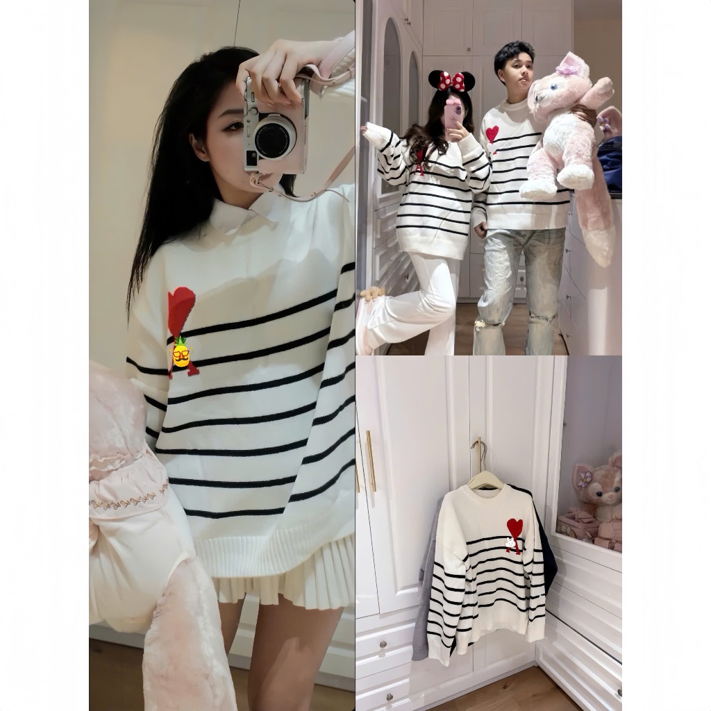 Áo Len Nữ Sọc Ngang Thêu Hình Trái Tim Dễ Thương – Áo Len Dệt Kim Form Rộng Ulzzang Hàn Quốc TH16 | BigBuy360 - bigbuy360.vn