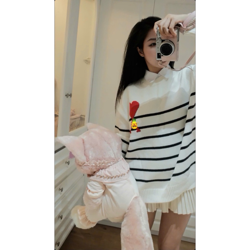 Áo Len Nữ Sọc Ngang Thêu Hình Trái Tim Dễ Thương – Áo Len Dệt Kim Form Rộng Ulzzang Hàn Quốc TH16 | BigBuy360 - bigbuy360.vn