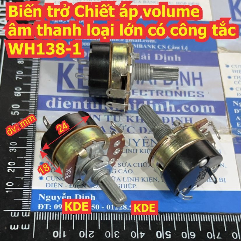 2 con Biến trở Chiết áp volume âm thanh loại lớn có công tắc WH138-1 B5K ~ B500K 5k Ohm ~ 500K Ohm k