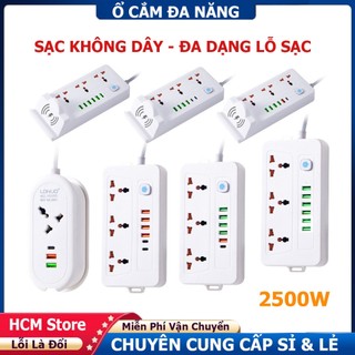  Ổ Cắm Điện Đa Năng Có Sạc Không Dây – Hỗ Trợ Sạc Nhanh 3 USB Dây Dài Chịu Tải 2500W 