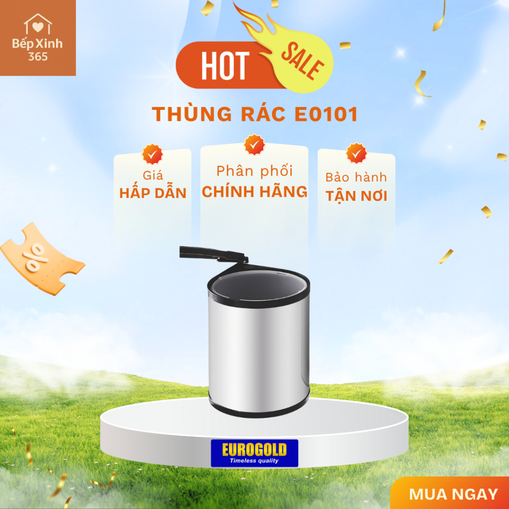 Thùng Rác Âm Tủ Inox Eurogold E0101 Cao Cấp – Gọn Gàng Tiện Lợi Cho Tủ Bếp