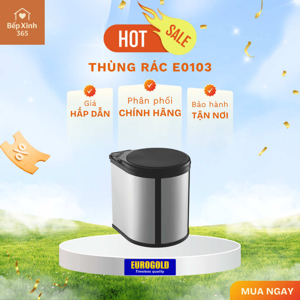 Thùng Rác Inox Eurogold E0103 – Thùng Rác Âm Tủ Thông Minh Cho Nhà Bếp