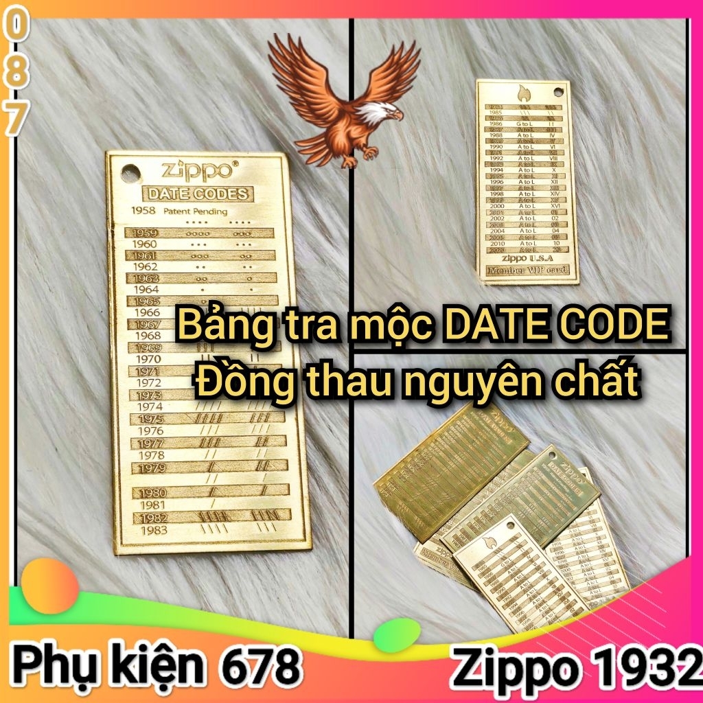 [Phụ kiện Zippo] Bảng tra mộc đáy Zippo đồng nguyên khối