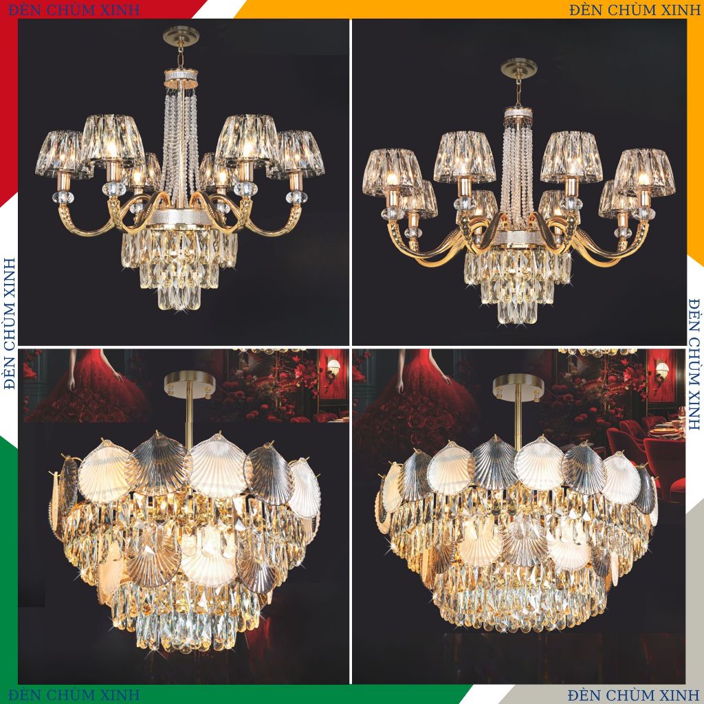 [ ĐÈN CHÙM XINH ] Đèn chùm pha lê, đèn chùm led NC-9366/6, NC-9366/8, NC-8804A, NC-8804B