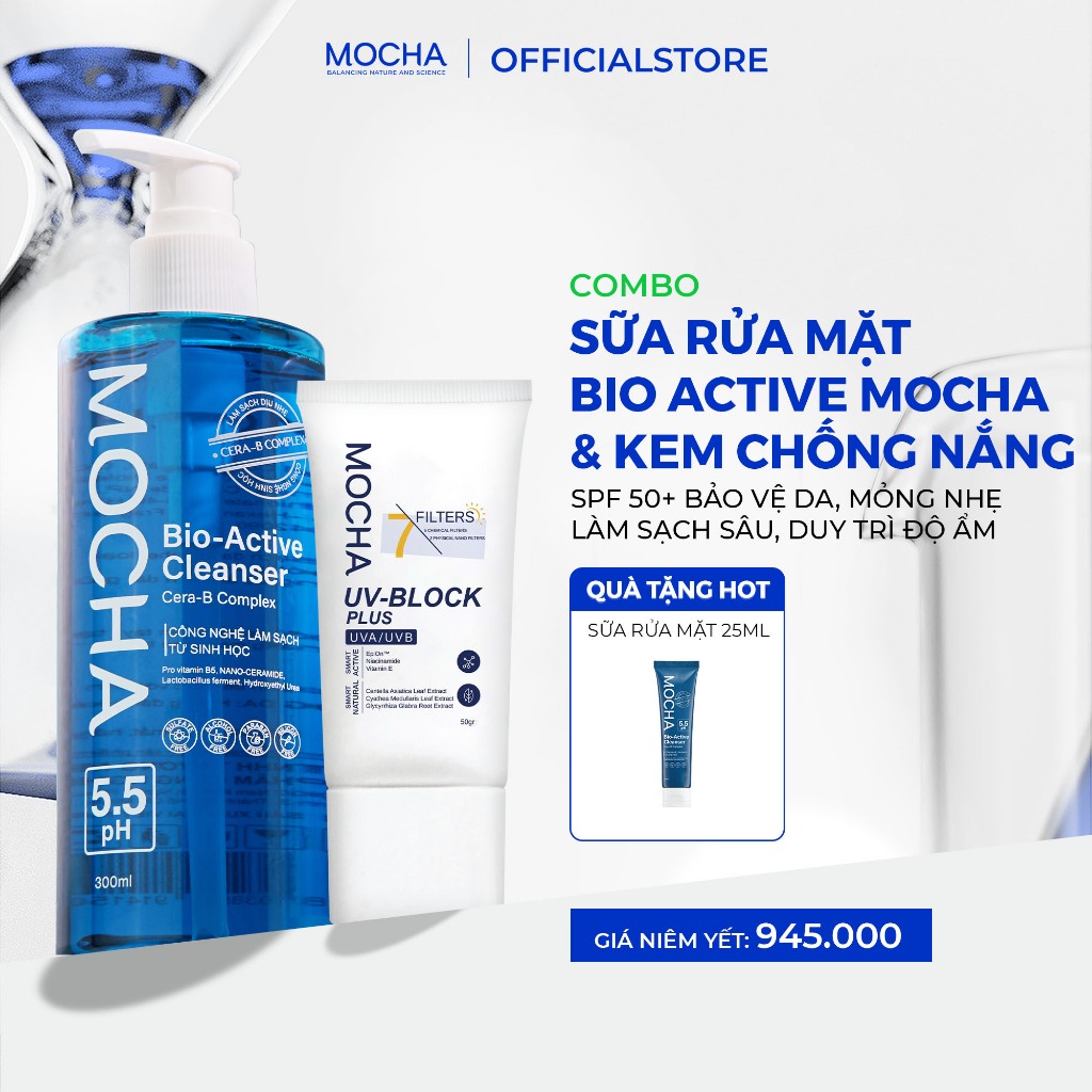 Combo Sữa Rửa Mặt + Kem Chống Nắng Mocha Chính Hãng