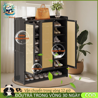 【Bảo hành trọn đời Tủ giày Mây tre đan nhựa kệ để giày gỗ tre tủ giày dép kệ Dung lượng lớn nhiều lớp Tủ giày tre