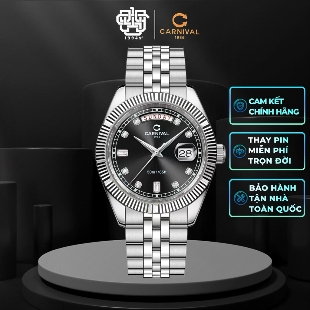Đồng Hồ Nam CARNIVAL 8190G-VT-D Quartz Thanh Lịch Hàng Chính Hãng