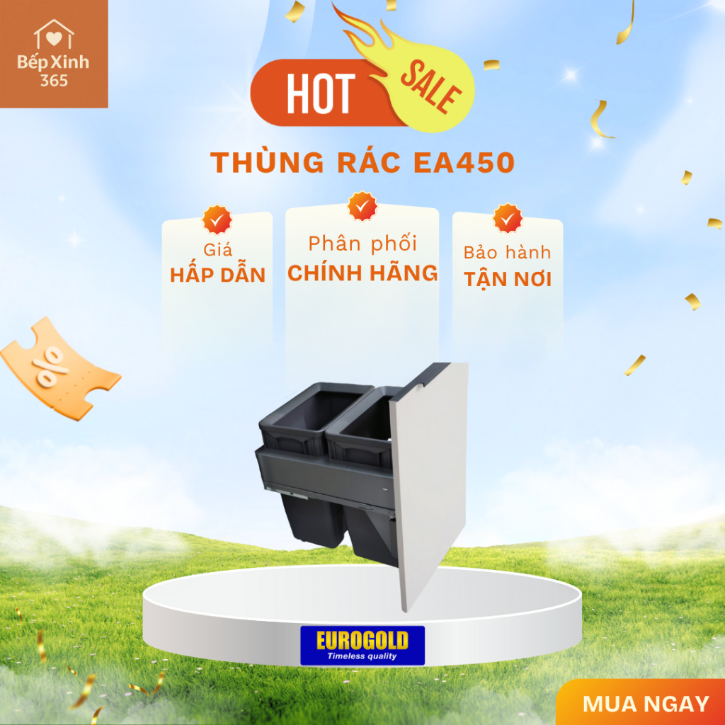 Thùng rác Eurgold EA450 Tháo lắp nhẹ nhàng, dễ dàng vệ sinh
