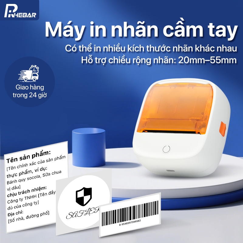 Rhebar B21 Máy in nhãn nhiệt mini bluetooth không cần mực Máy làm nhãn có băng dính
