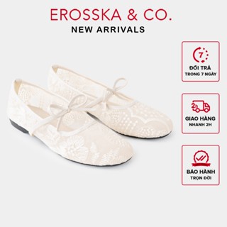  EROSSKA - Giày búp bê lưới họa tiết hottrend dáng ballet core đế bệt màu trắng kem_ DOI81 