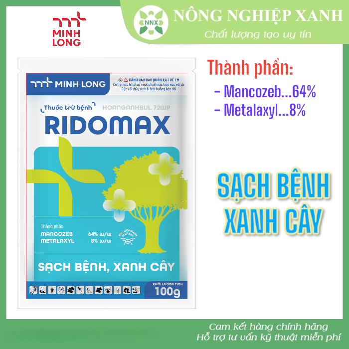 RIDOMAX 720WP gói 100gr - Thuốc trừ bệnh cây (Vàng lá, Thán Thư, Vàng lá thối rễ, Vàng lá chín sớm)