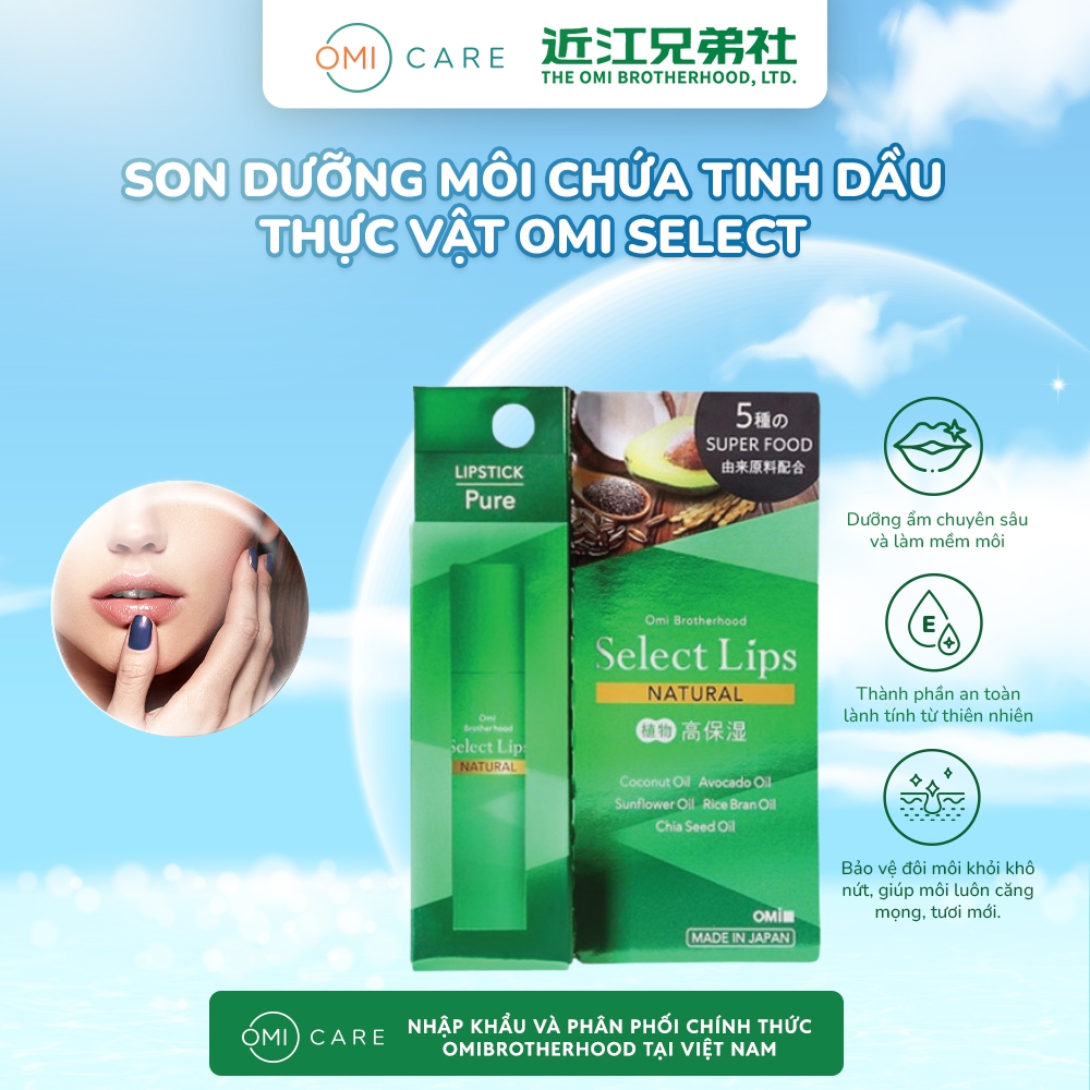 Son Dưỡng Môi Omi Select Tinh Dầu Thiên Nhiên Nhật Bản (4g/thỏi)