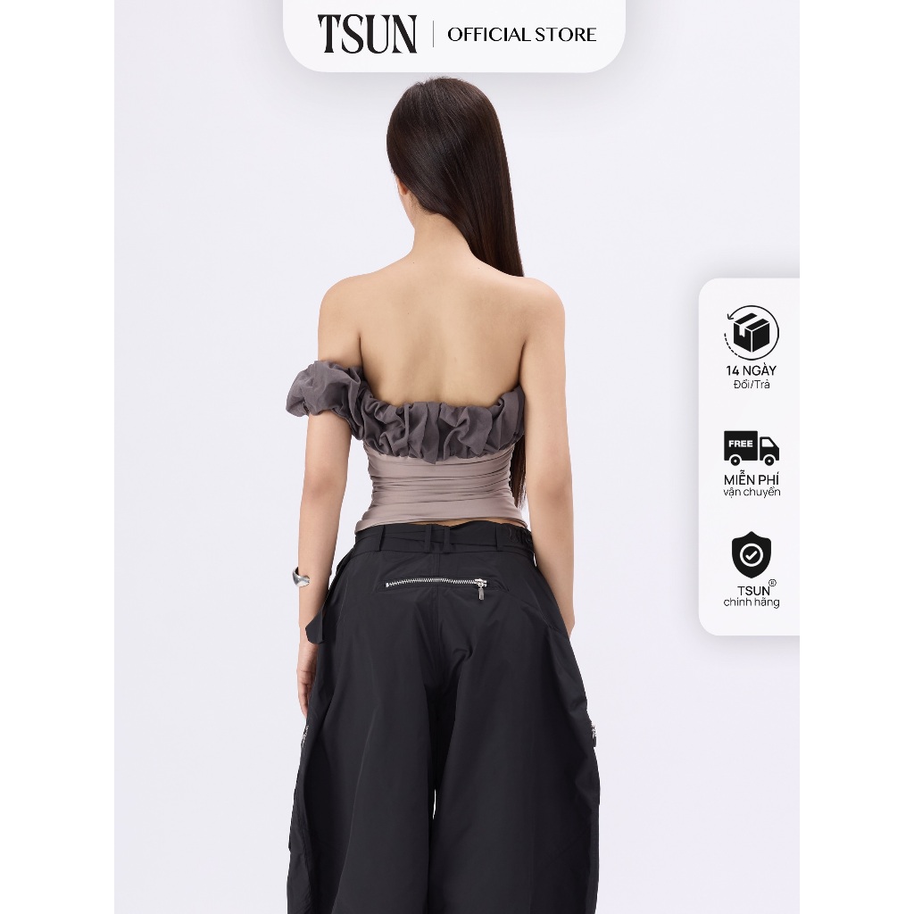 TSUN - Layla Top Áo Ống Cúp Ngực Nữ Phối Bèo Nhún Ôm Body Màu Xám Y2K Cá Tính Quyến Rũ | BigBuy360 - bigbuy360.vn