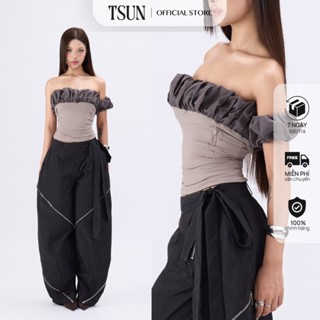 TSUN Áo Ống Cúp Ngực Kiểu Viền Bèo Xám - Brand TSUN Chính Hãng - Layla Top Grey