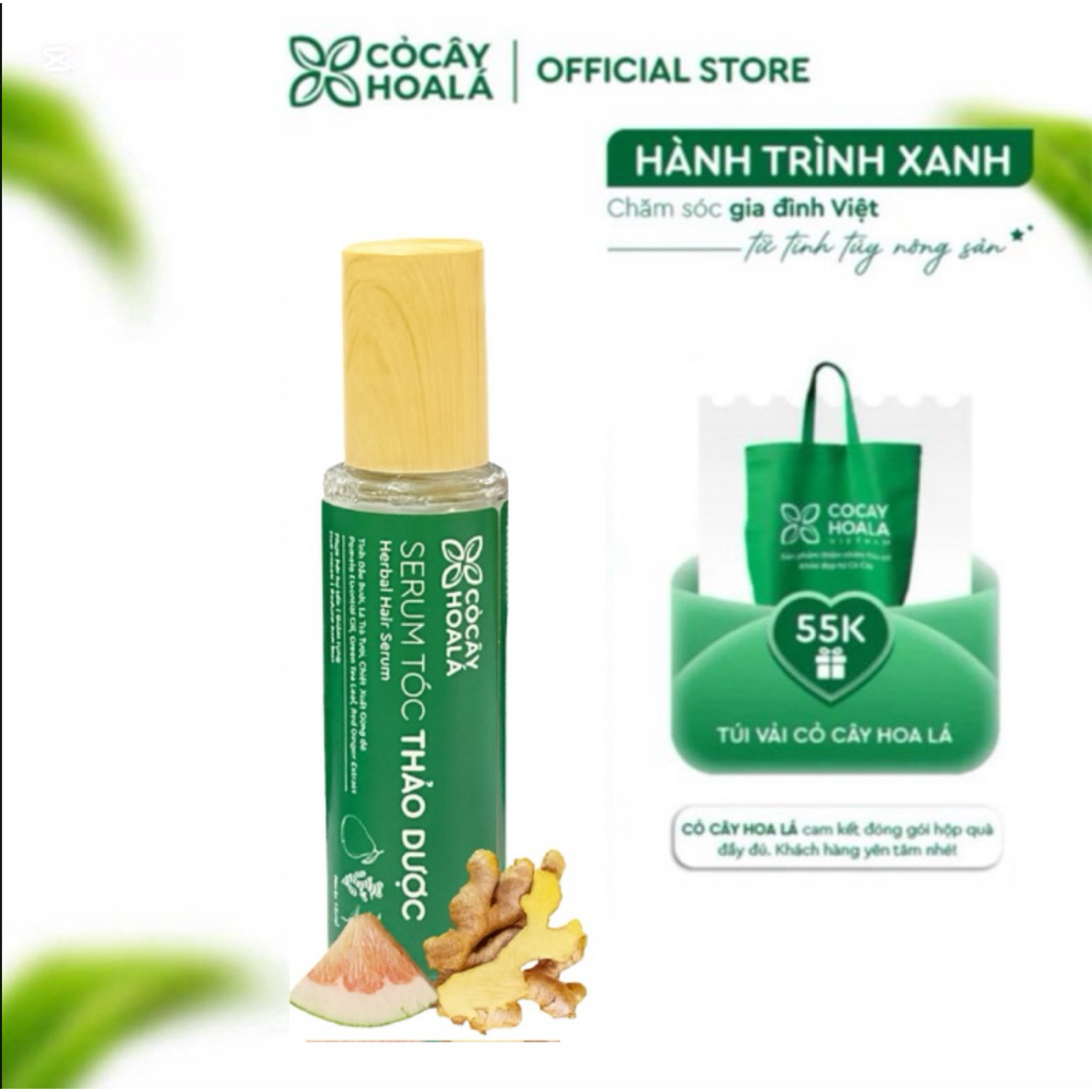 Serum Thảo Dược Gừng bưởi, Mọc Tóc Gừng Cỏ Cây Hoa Lá – Giảm Rụng Tóc, Dưỡng Tóc Chắc Khỏe, Hỗ Trợ Mọc Tóc 15g