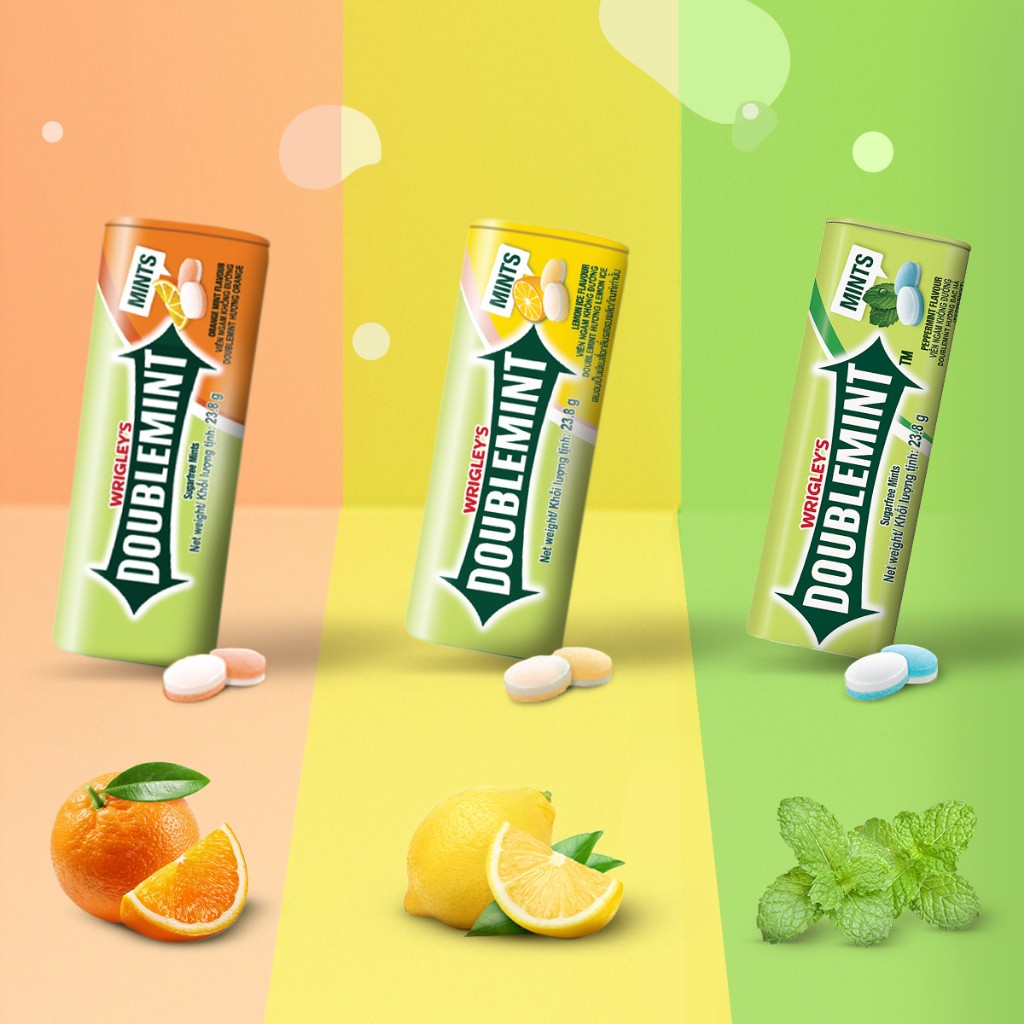 Kẹo Ngậm Doublemint Wrigley's Không Đường Hương Cam/Bạc Hà Hộp Thiếc 23.8gr