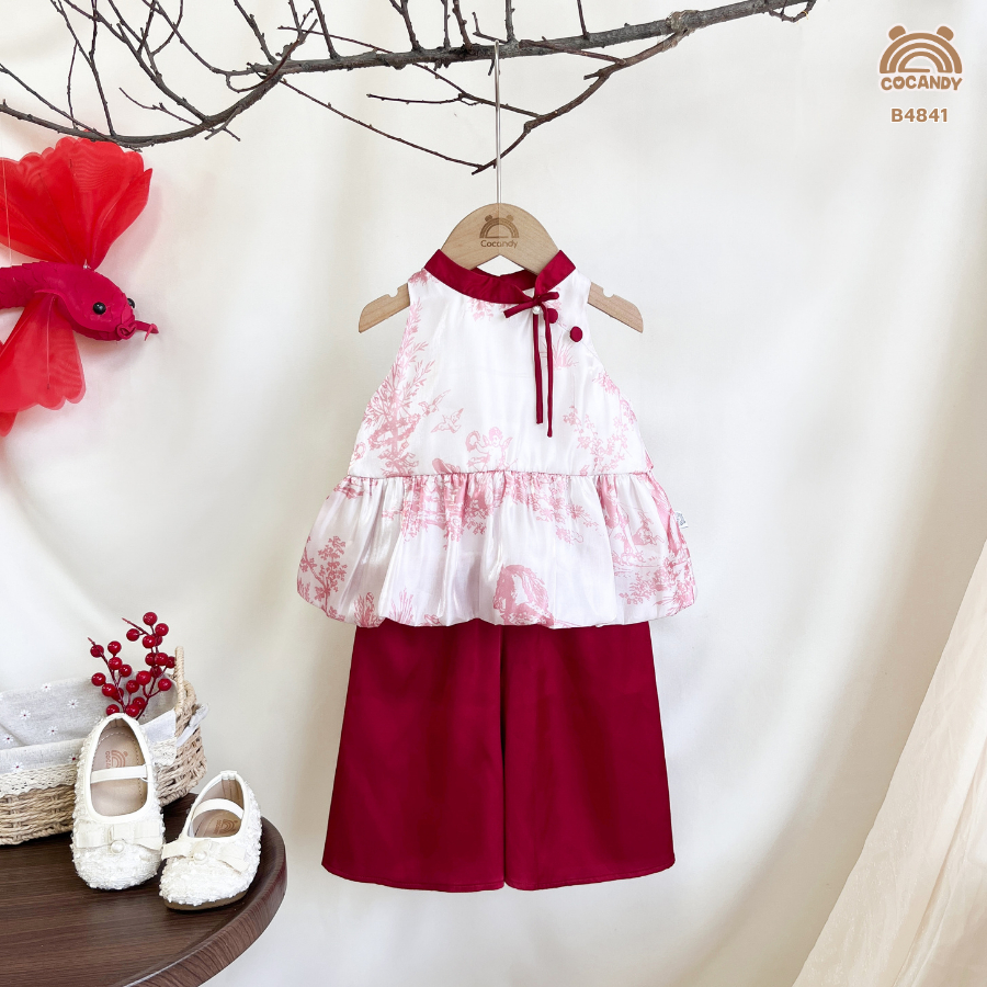 [COCANDY] -Bộ yếm ĐỎ Mai Hoa mã B4841