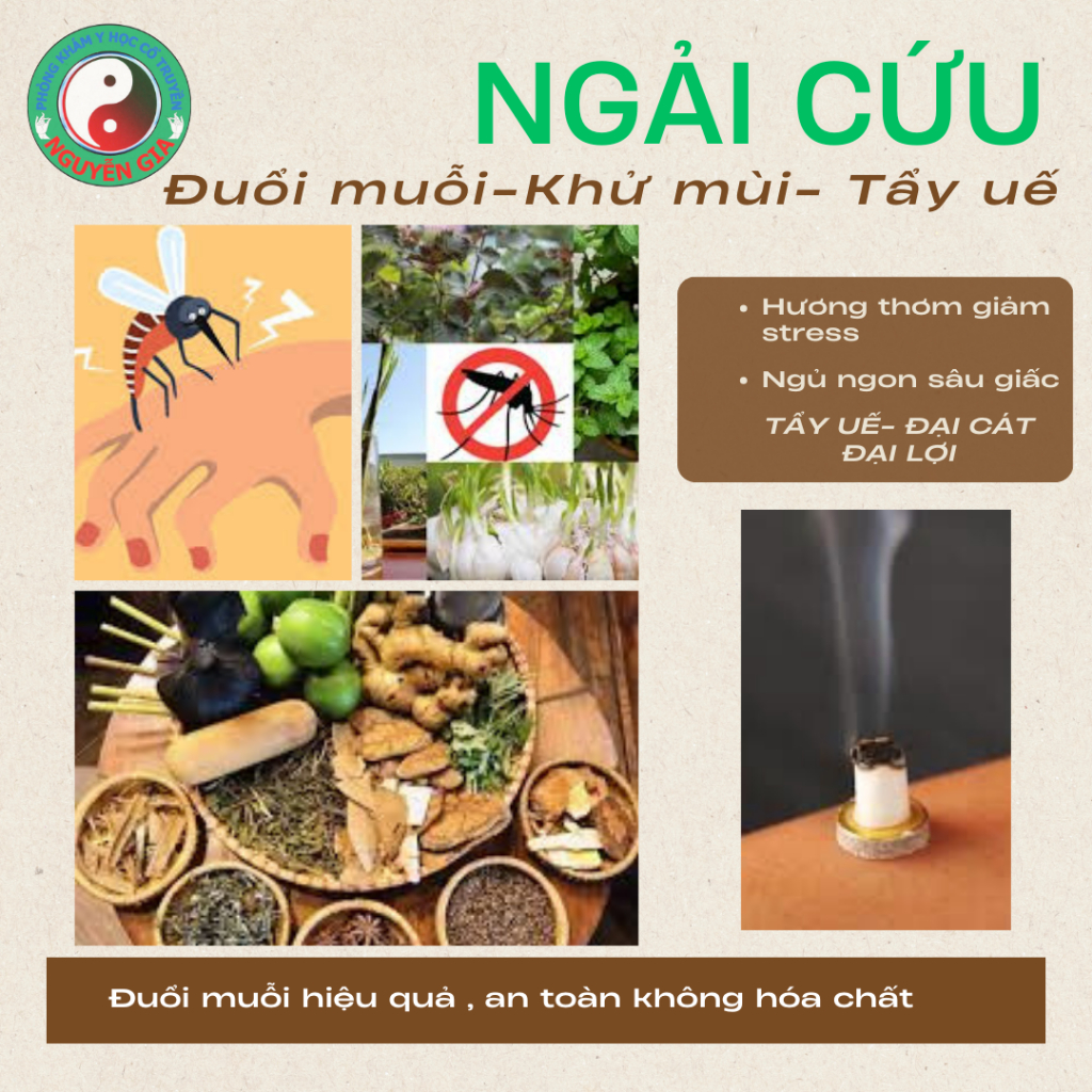 10 Điếu Nhang Ngải Cứu đuổi muỗi, an toàn chống muỗi cho bé, xông nhà thơm phòng, xông nhà tẩy uế
