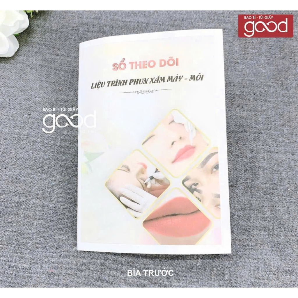 Khuyến mãi: Sổ liệu trình phun xăm Môi - Mày, Sổ theo dõi liệu trình spa, quyển 12 trang có bìa cứng