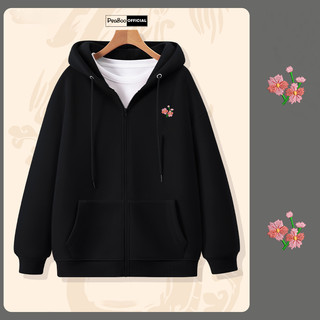 Áo Hoodie Zip THÊU Áo Khoác Nam Nữ Unisex By PEABOO Mã HZ Hoa Đỏ Chất Nỉ Bông Form Rộng Mũ 2 Lớp 