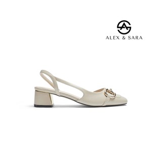  LT114 - Giày cao gót nữ Slingback Alex & Sara mũi vuông trang trí khóa kim loại gót vuông thanh lịch 