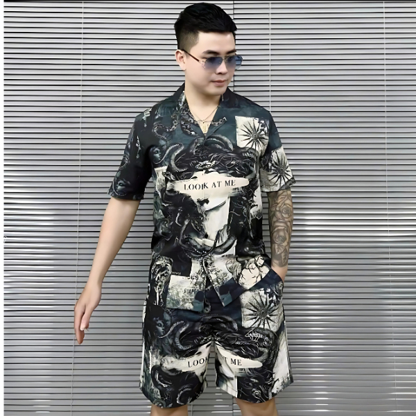 Bộ quần áo Lụa Nam MEDUSA chất liệu vải lụa mềm mịn Họa tiết điểm nhấn Medusa Menswer