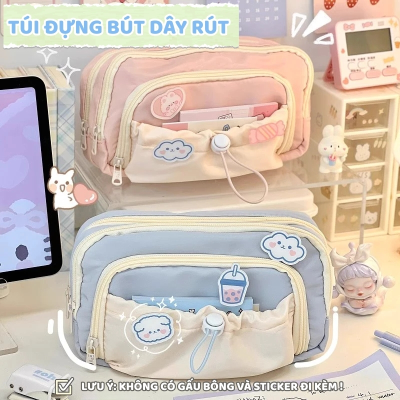 Túi Đựng Bút Bằng Vải Canvas Cao Cấp, Nhiều Ngăn Tiện Lợi, Kiểu Dáng Hàn Quốc Xinh Xắn Dành Cho Nữ