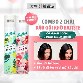 [COMBO 2] Dầu gội khô Batiste 200ml giúp giảm bã nhờn, làm phồng tóc tức thì (Original + RoseGold)
