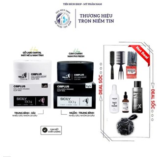 Sáp vuốt tóc CinPlus Clay Wax Sicily 1504 Left màu trắng, Right màu đen 100g CIN PLUS nam tạo kiểu