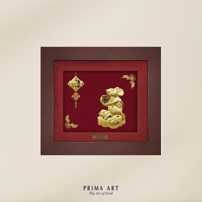 Tranh treo tường Mỹ Nghệ Phủ Vàng 24K PRIMA ART - Chuột may mắn - Size 20x18cm - CGS-0515-34