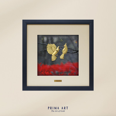 Tranh treo tường Mỹ Nghệ Phủ Vàng 24K PRIMA ART Đôi Chim Sắc Màu - Size 35x35cm - CGS-0693-01