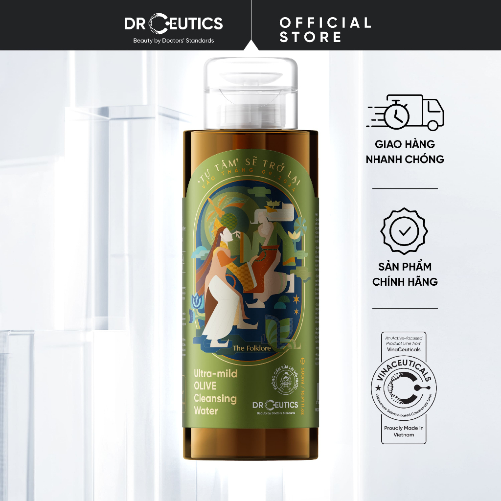 PHIÊN BẢN TỰ TÂM DRCEUTICS Nước Tẩy Trang Ultra-mild OLIVE Cleansing Water Cho Mọi Loại Da, Da Nhạy Cảm 500ml