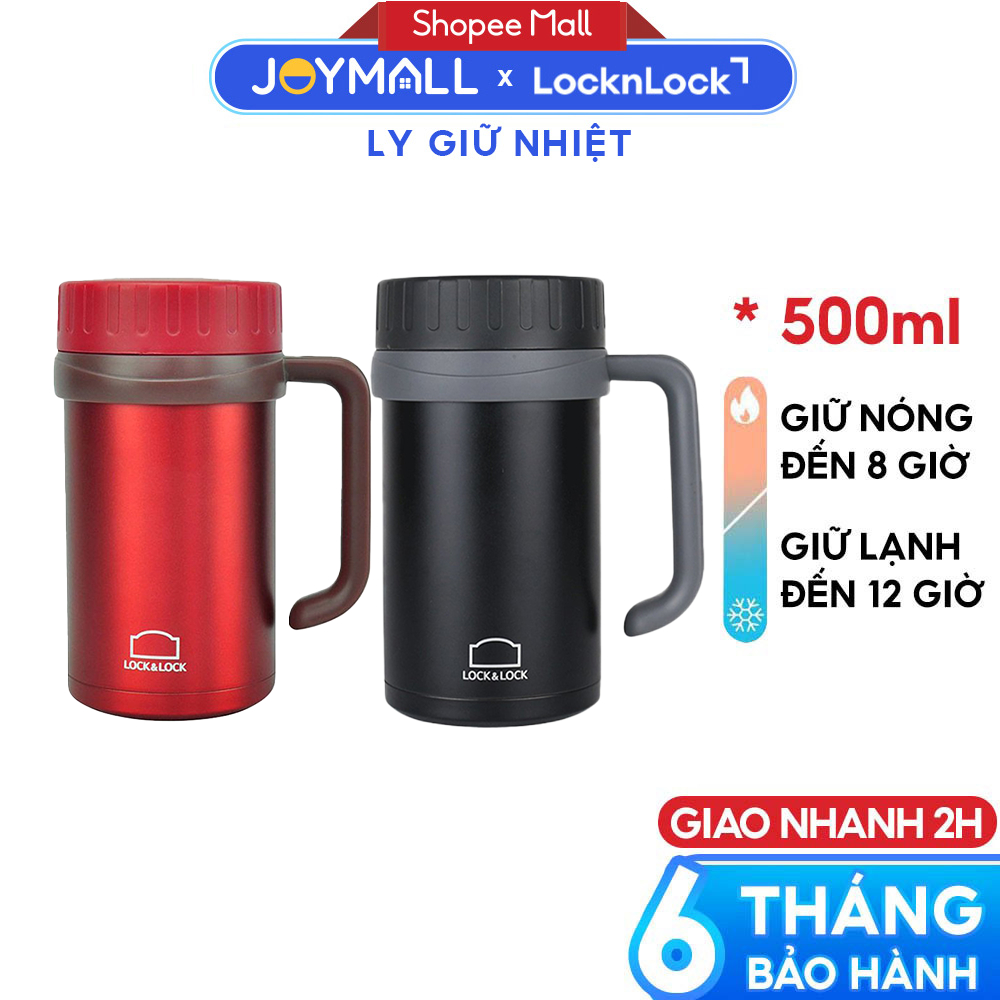 Ly Giữ Nhiệt Inox LocknLock Basic Table Mug LHC9002 500ml, Hàng Chính Hãng, Tay Cầm Tiện Lợi-JoyMall