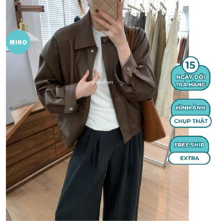 Áo khoác da mềm dáng rộng 2 lớp Miho House