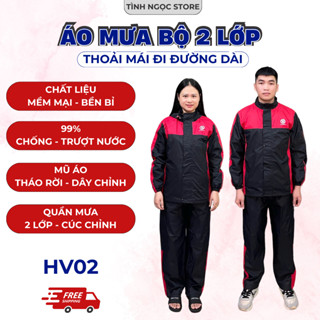  Áo mưa bộ nam tinhngocstore HV02 thời trang áo mưa 1 người nữ đi xe máy 2 lớp giữ ấm mùa đông mũ tháo rời tuỳ chỉnh 