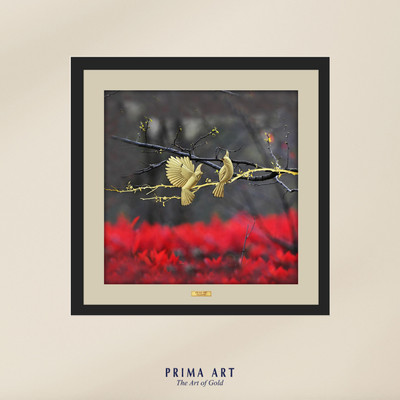 Tranh treo tường Mỹ Nghệ Phủ Vàng 24K PRIMA ART - Bộ Sưu Tập Sắc Màu - Đôi chim Chào Mào - Size 65x65 cm - CGS-0806-01