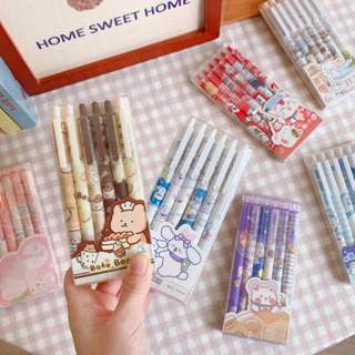 Set 6 Bút MOKA Bút Bi Gel Ngòi 0.5mm Mực Đen Màu Pastel Nhanh Khô