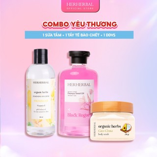  Combo Sữa Tắm Nước Hoa Herherbal 500ml Tẩy tế Bào Chết  tẩy da chết 250g Dung Dịch Vệ Sinh 310ml 