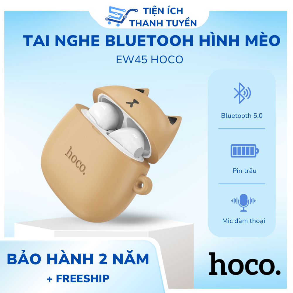 Tai Nghe Bluetooth 5.3 Hoco EW45 TWS – Nghe Nhạc 4H, Có Mic Đàm Thoại, Kèm Case Silicon Cute Cat