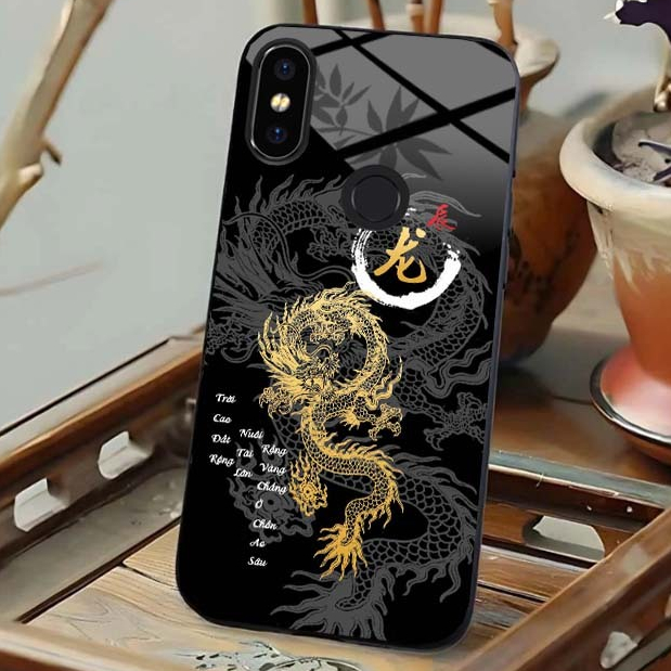 Ốp Lưng Cho XIAOMI MI8, MI8 SE, MI8 LITE Mặt Lưng Kính Cường Lực 12 Con Giáp Thư Pháp