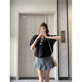  Áo sơ mi CỔ ĐỨC tay bồng áo sơ mi nữ cộc tay NHÚN EO Samhyewear 