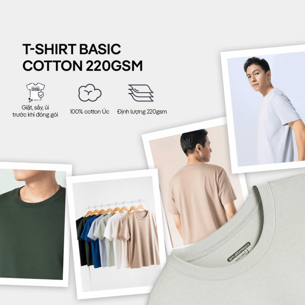 Áo thun nam TShirt Basic Cotton 100% 220gsm mềm mại chất mát lạnh thoáng khí, co giãn thoải mái Coolmate | BigBuy360 - bigbuy360.vn