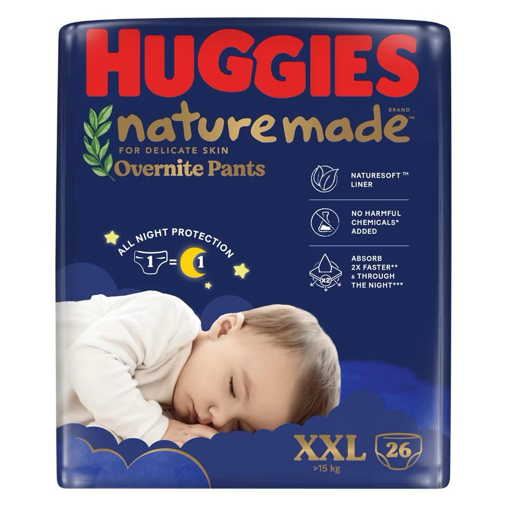 Tã quần Huggies Nature made chuyên dụng cho bạn đêm size Xxl 26 miếng